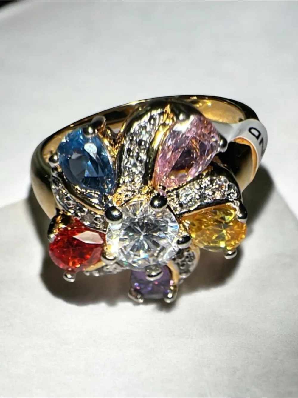 14kt Gold Electroplated Multicolor Gemstone Flower Ring